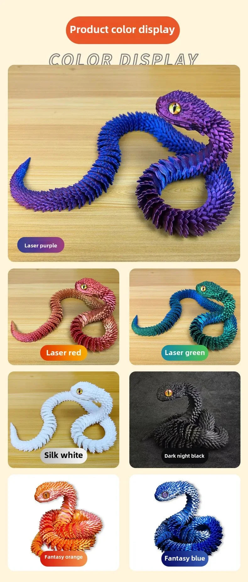 Snake Toy 3D Printed Viper Toy Gem Eye Joints Movable Figure Landscaping Ornaments Office Decoration Home Decorations Decor Toys