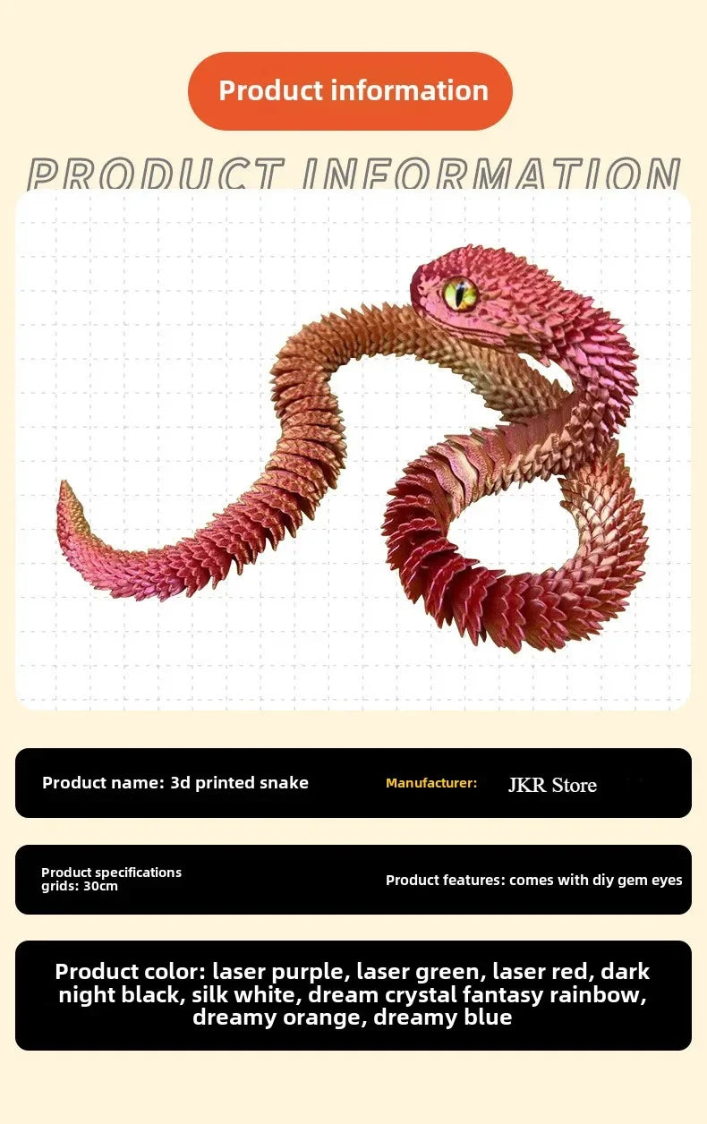 Snake Toy 3D Printed Viper Toy Gem Eye Joints Movable Figure Landscaping Ornaments Office Decoration Home Decorations Decor Toys