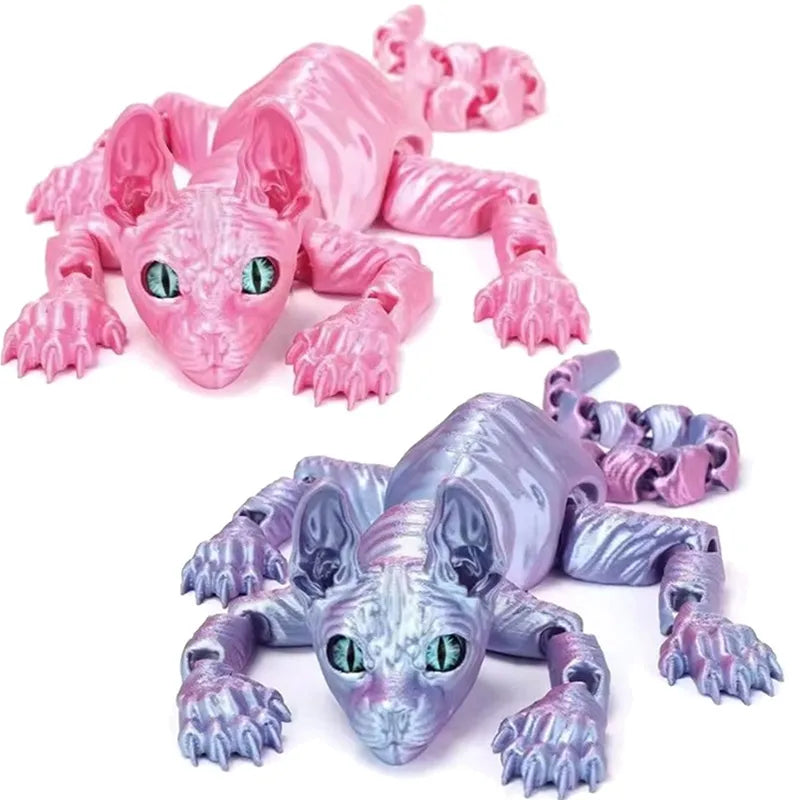 Creative 3D Printed Sphynx Cat Model Toy Hairless Cat Model Realistic Figurine Articulated Cat Fidget Toy For Cat Lovers Collect