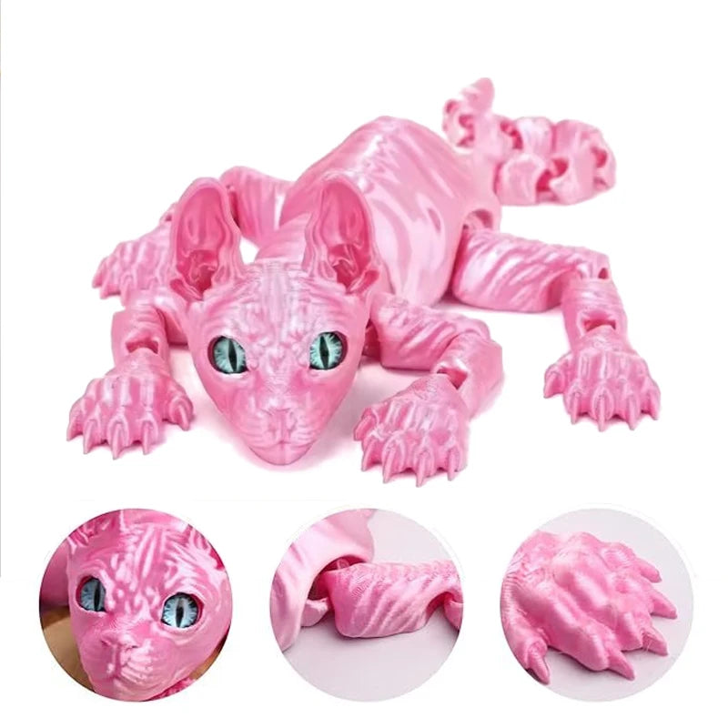 Creative 3D Printed Sphynx Cat Model Toy Hairless Cat Model Realistic Figurine Articulated Cat Fidget Toy For Cat Lovers Collect